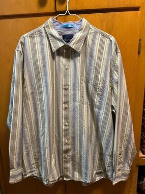 Tommy Bahama Striped Long-Sleeve Button-Down Shirt - Blue, Green, Tan